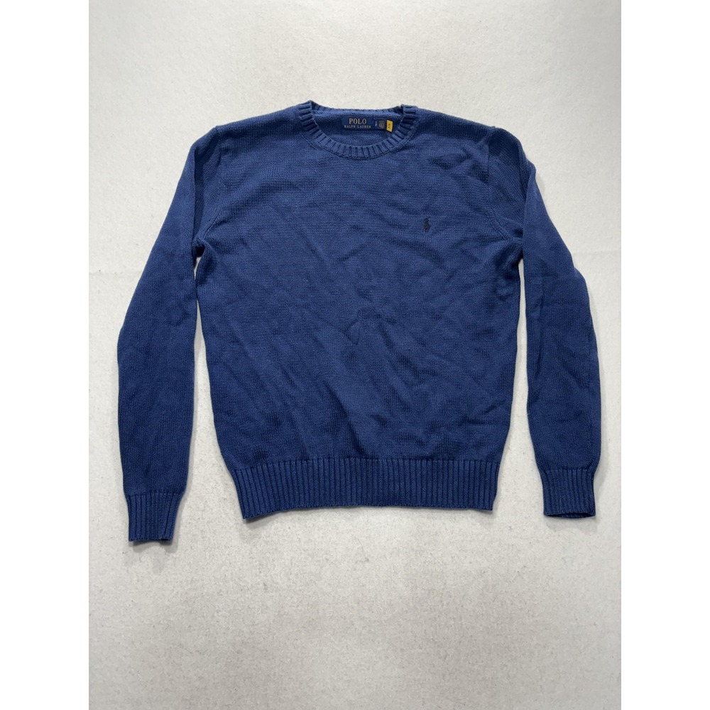 Polo Ralph Lauren Sweater Mens Small Blue Cotton Knit Crew Neck Pullover RLMWB